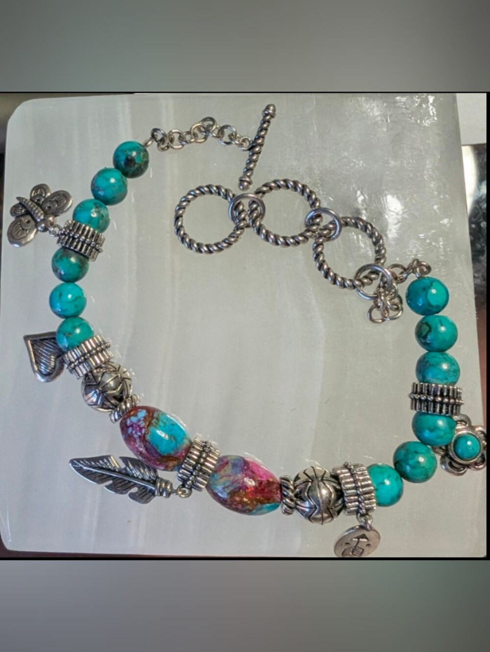 JTV Turquoise and Spiny Oyster Shell Charm Bracelet